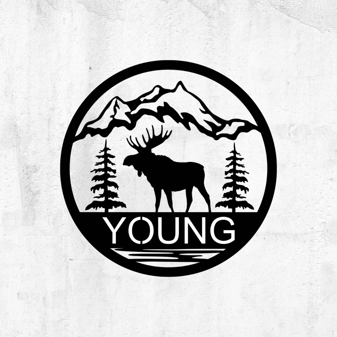 Personalized Moose + Mountains Monogram Sign