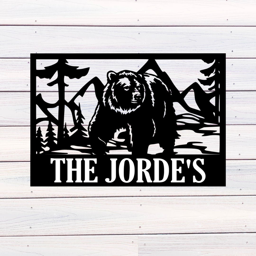 Personalized Bear Family Name Rectangle Sign