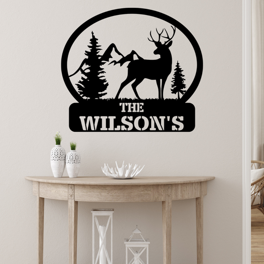 Personalized Oval Family Name Deer Sign